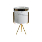 GloboStar® Artificial Garden ALASKA 20565 Διακοσμητικό Κεραμικό Κασπώ Γλάστρα - Flower Pot Λευκό με Χρυσή Μεταλλική Βάση και Μαύρες Λεπτομέρειες Φ8 x Υ15cm - Image 2
