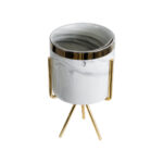 GloboStar® Artificial Garden ALASKA 20565 Διακοσμητικό Κεραμικό Κασπώ Γλάστρα - Flower Pot Λευκό με Χρυσή Μεταλλική Βάση και Μαύρες Λεπτομέρειες Φ8 x Υ15cm - Image 3