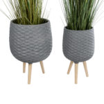 GloboStar® Artificial Garden LOUISIANA 20567 ΣΕΤ 2 Διακοσμητικά Πολυεστερικά Τσιμεντένιά Κασπώ Γλάστρες - Flower Pots Γκρι A:Φ36 x Υ54cm B:Φ32 x Υ49cm - Image 3