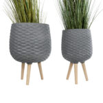 GloboStar® Artificial Garden LOUISIANA 20567 ΣΕΤ 2 Διακοσμητικά Πολυεστερικά Τσιμεντένιά Κασπώ Γλάστρες - Flower Pots Γκρι A:Φ36 x Υ54cm B:Φ32 x Υ49cm - Image 5