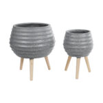 GloboStar® Artificial Garden MARYLAND 20568 ΣΕΤ 2 Διακοσμητικά Πολυεστερικά Τσιμεντένιά Κασπώ Γλάστρες - Flower Pots Γκρι A:Φ39 x Υ45cm B:Φ29 x Υ40cm - Image 2