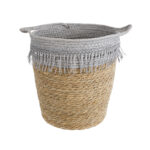 GloboStar® Artificial Garden SYROS 20571 Διακοσμητικό Πλεκτό Κασπώ Γλάστρα - Flower Pot Μπεζ με Γκρι Φ26 x Υ28cm - Image 2