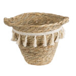 GloboStar® Artificial Garden SANTORINI 20572 Διακοσμητικό Πλεκτό Κασπώ Γλάστρα - Flower Pot Μπεζ με Λευκό Φ17 x Υ16cm - Image 2