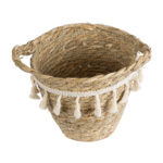 GloboStar® Artificial Garden SANTORINI 20572 Διακοσμητικό Πλεκτό Κασπώ Γλάστρα - Flower Pot Μπεζ με Λευκό Φ17 x Υ16cm - Image 3