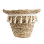 GloboStar® Artificial Garden SANTORINI 20572 Διακοσμητικό Πλεκτό Κασπώ Γλάστρα - Flower Pot Μπεζ με Λευκό Φ17 x Υ16cm - Image 4