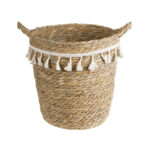 GloboStar® Artificial Garden SANTORINI 20573 Διακοσμητικό Πλεκτό Κασπώ Γλάστρα - Flower Pot Μπεζ με Λευκό Φ26 x Υ28cm - Image 2