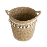 GloboStar® Artificial Garden SANTORINI 20573 Διακοσμητικό Πλεκτό Κασπώ Γλάστρα - Flower Pot Μπεζ με Λευκό Φ26 x Υ28cm - Image 3