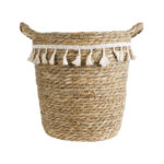 GloboStar® Artificial Garden SANTORINI 20573 Διακοσμητικό Πλεκτό Κασπώ Γλάστρα - Flower Pot Μπεζ με Λευκό Φ26 x Υ28cm - Image 4