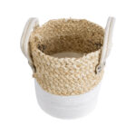 GloboStar® Artificial Garden NEVADA 20575 Διακοσμητικό Πλεκτό Κασπώ Γλάστρα - Flower Pot Μπεζ με Λευκό Φ23 x Υ23cm - Image 3
