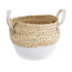 GloboStar® Artificial Garden SANTORINI 20576 Διακοσμητικό Πλεκτό Κασπώ Γλάστρα - Flower Pot Μπεζ με Λευκό Φ28 x Υ24cm - Image 2