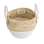 GloboStar® Artificial Garden SANTORINI 20576 Διακοσμητικό Πλεκτό Κασπώ Γλάστρα - Flower Pot Μπεζ με Λευκό Φ28 x Υ24cm - Image 3