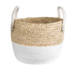 GloboStar® Artificial Garden NEVADA 20577 Διακοσμητικό Πλεκτό Κασπώ Γλάστρα - Flower Pot Μπεζ με Λευκό Φ33 x Υ28cm - Image 2