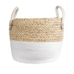 GloboStar® Artificial Garden NEVADA 20577 Διακοσμητικό Πλεκτό Κασπώ Γλάστρα - Flower Pot Μπεζ με Λευκό Φ33 x Υ28cm - Image 4