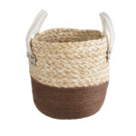 GloboStar® Artificial Garden CAROLINA 20578 Διακοσμητικό Πλεκτό Κασπώ Γλάστρα - Flower Pot Μπεζ με Καφέ και Λευκό Φ23 x Υ23cm - Image 2