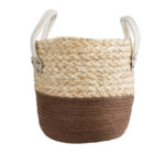 GloboStar® Artificial Garden CAROLINA 20578 Διακοσμητικό Πλεκτό Κασπώ Γλάστρα - Flower Pot Μπεζ με Καφέ και Λευκό Φ23 x Υ23cm - Image 4