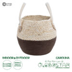GloboStar® Artificial Garden CAROLINA 20579 Διακοσμητικό Πλεκτό Κασπώ Γλάστρα - Flower Pot Μπεζ με Καφέ και Λευκό Φ27 x Υ26cm