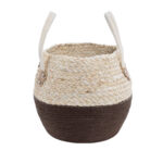 GloboStar® Artificial Garden CAROLINA 20579 Διακοσμητικό Πλεκτό Κασπώ Γλάστρα - Flower Pot Μπεζ με Καφέ και Λευκό Φ27 x Υ26cm - Image 2