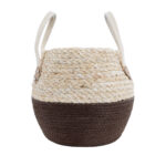 GloboStar® Artificial Garden CAROLINA 20579 Διακοσμητικό Πλεκτό Κασπώ Γλάστρα - Flower Pot Μπεζ με Καφέ και Λευκό Φ27 x Υ26cm - Image 4