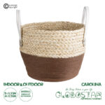 GloboStar® Artificial Garden CAROLINA 20580 Διακοσμητικό Πλεκτό Κασπώ Γλάστρα - Flower Pot Μπεζ με Καφέ και Λευκό Φ33 x Υ28cm