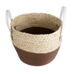 GloboStar® Artificial Garden CAROLINA 20580 Διακοσμητικό Πλεκτό Κασπώ Γλάστρα - Flower Pot Μπεζ με Καφέ και Λευκό Φ33 x Υ28cm - Image 3