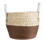 GloboStar® Artificial Garden CAROLINA 20580 Διακοσμητικό Πλεκτό Κασπώ Γλάστρα - Flower Pot Μπεζ με Καφέ και Λευκό Φ33 x Υ28cm - Image 4