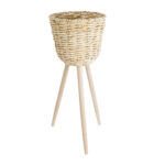 GloboStar® Artificial Garden LIMNOS 20582 Διακοσμητικό Πλεκτό Κασπώ Γλάστρα - Flower Pot Μπεζ με Μπεζ Ξύλο Φ26 x Υ66cm - Image 2