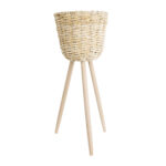 GloboStar® Artificial Garden LIMNOS 20582 Διακοσμητικό Πλεκτό Κασπώ Γλάστρα - Flower Pot Μπεζ με Μπεζ Ξύλο Φ26 x Υ66cm - Image 3
