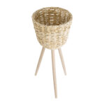 GloboStar® Artificial Garden LIMNOS 20582 Διακοσμητικό Πλεκτό Κασπώ Γλάστρα - Flower Pot Μπεζ με Μπεζ Ξύλο Φ26 x Υ66cm - Image 4
