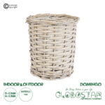 GloboStar® Artificial Garden DOMINGO 20591 Διακοσμητικό Πλεκτό Καλάθι - Κασπώ Γλάστρα - Flower Pot Λευκό με Μπεζ Φ16 x Υ18cm