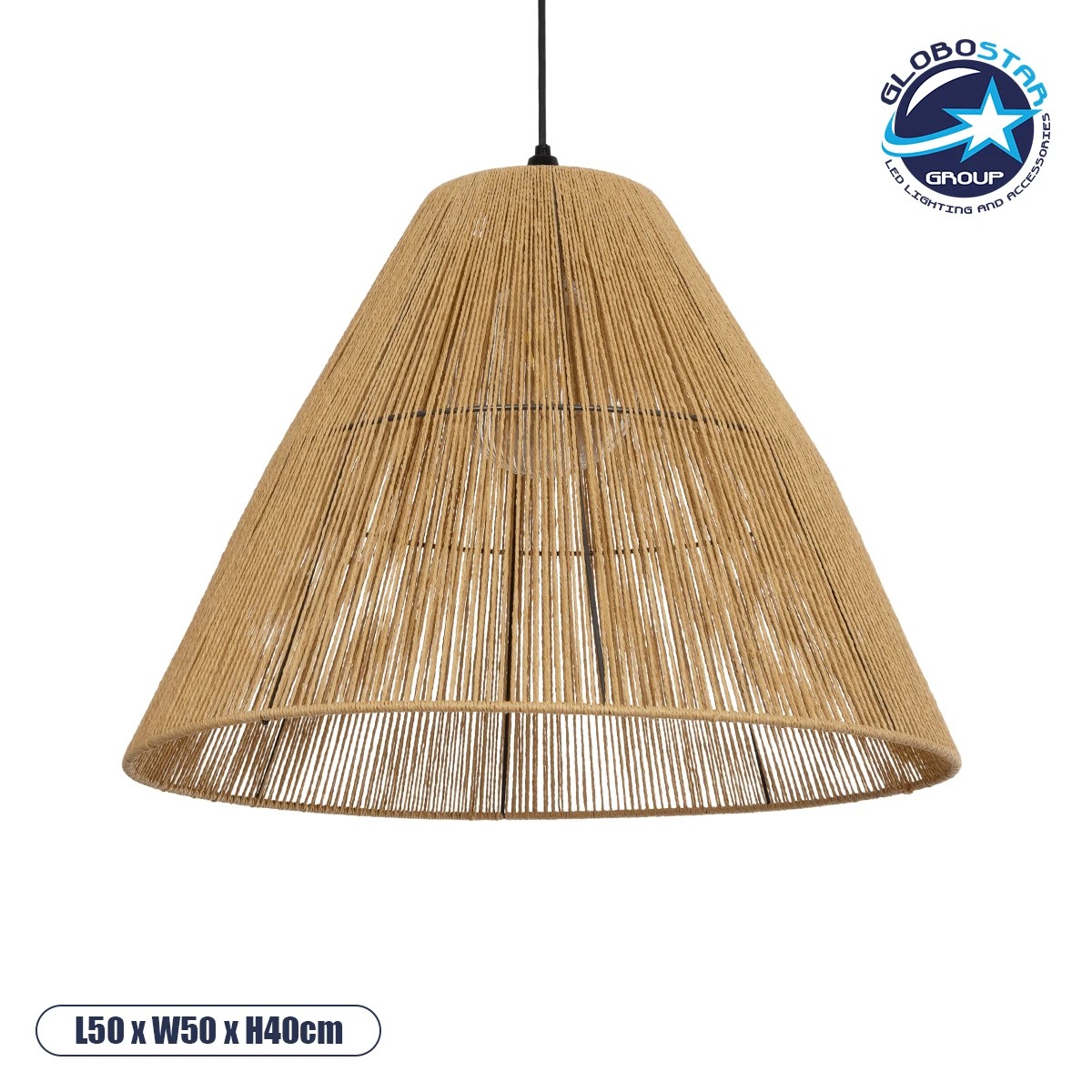 205_0018_1 GLOBOSTAR® HUTT 205-0018 Boho Κρεμαστό Φωτιστικό Οροφής με Ντουί 1 x E27 AC 220-240V IP20 - Μπεζ - M50 x Π50 x Υ40cm - Image 1