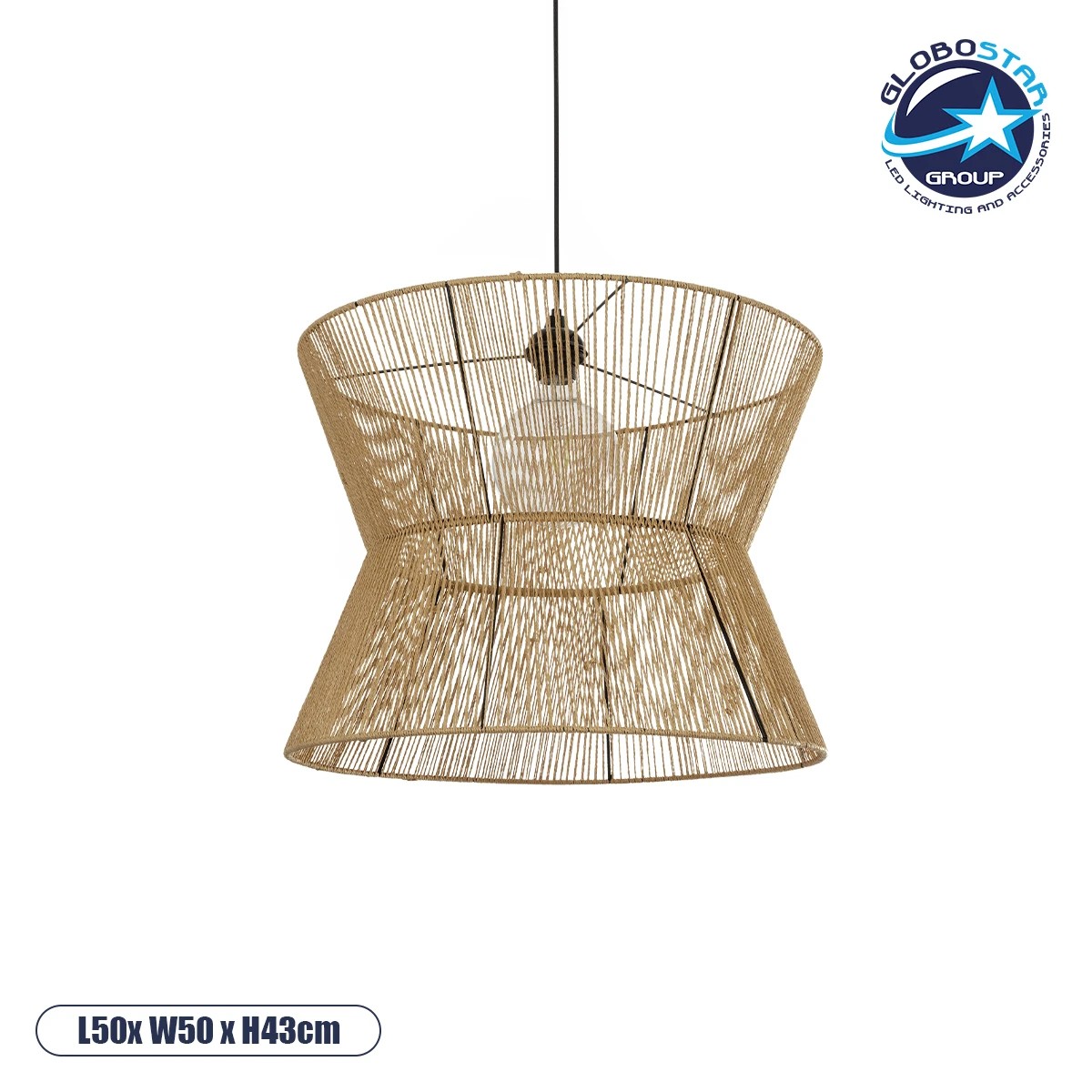 205_0056_1 GLOBOSTAR® UPCONE 205-0056 Boho Κρεμαστό Φωτιστικό Οροφής με Ντουί 1 x E27 AC 220-240V IP20 - Μπεζ - M50 x Π50 x Υ43cm - Image 1
