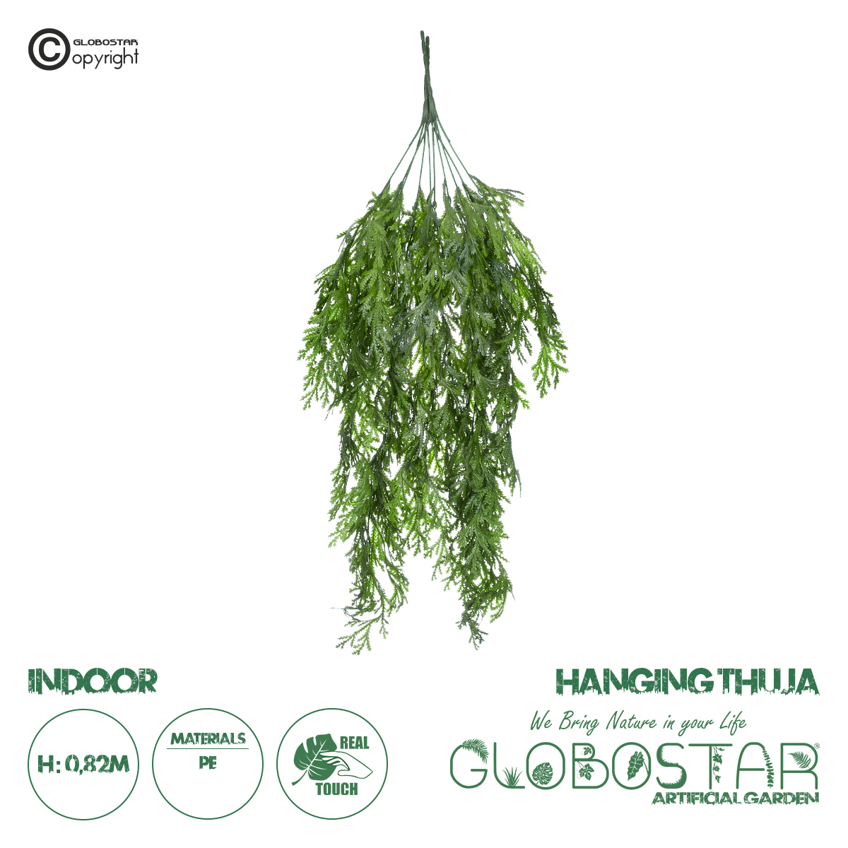 20616_1 GloboStar® Artificial Garden THUJA HANGING BRANCH 20616 Τεχνητό Κρεμαστό Διακοσμητικό Κρεμαστό κλαδί Τούγιας Y82cm Σετ 2 τεμαχίων - Image 1