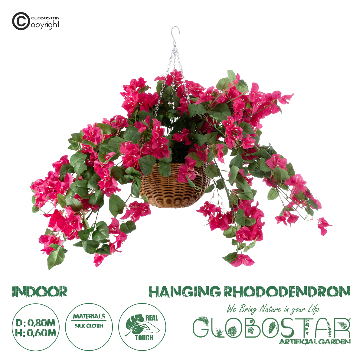 20634_1 GloboStar® Artificial Garden RHODODENDRON HANGING PLANT 20634 Τεχνητό Κρεμαστό Διακοσμητικό Φυτό Τριανταφυλλιάς Y60cm - Image 1
