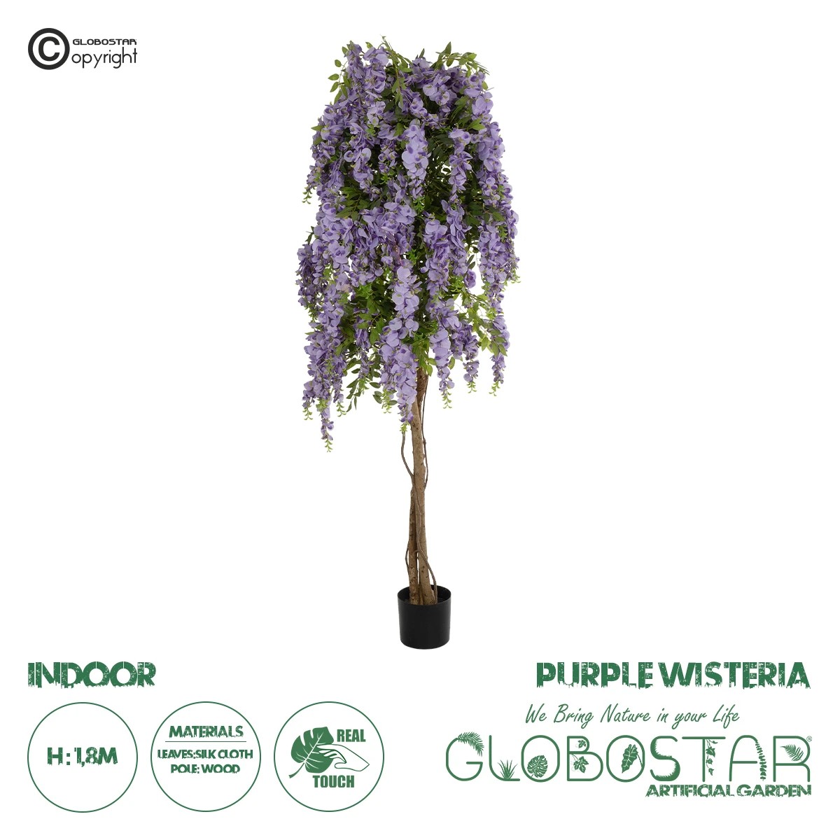 20682_1 GloboStar® Artificial Garden WISTERIA PURPLE 20682 Τεχνητό Διακοσμητικό Δέντρο Μωβ Βιστερία Μ60 x Π60 x Υ180cm - Image 1