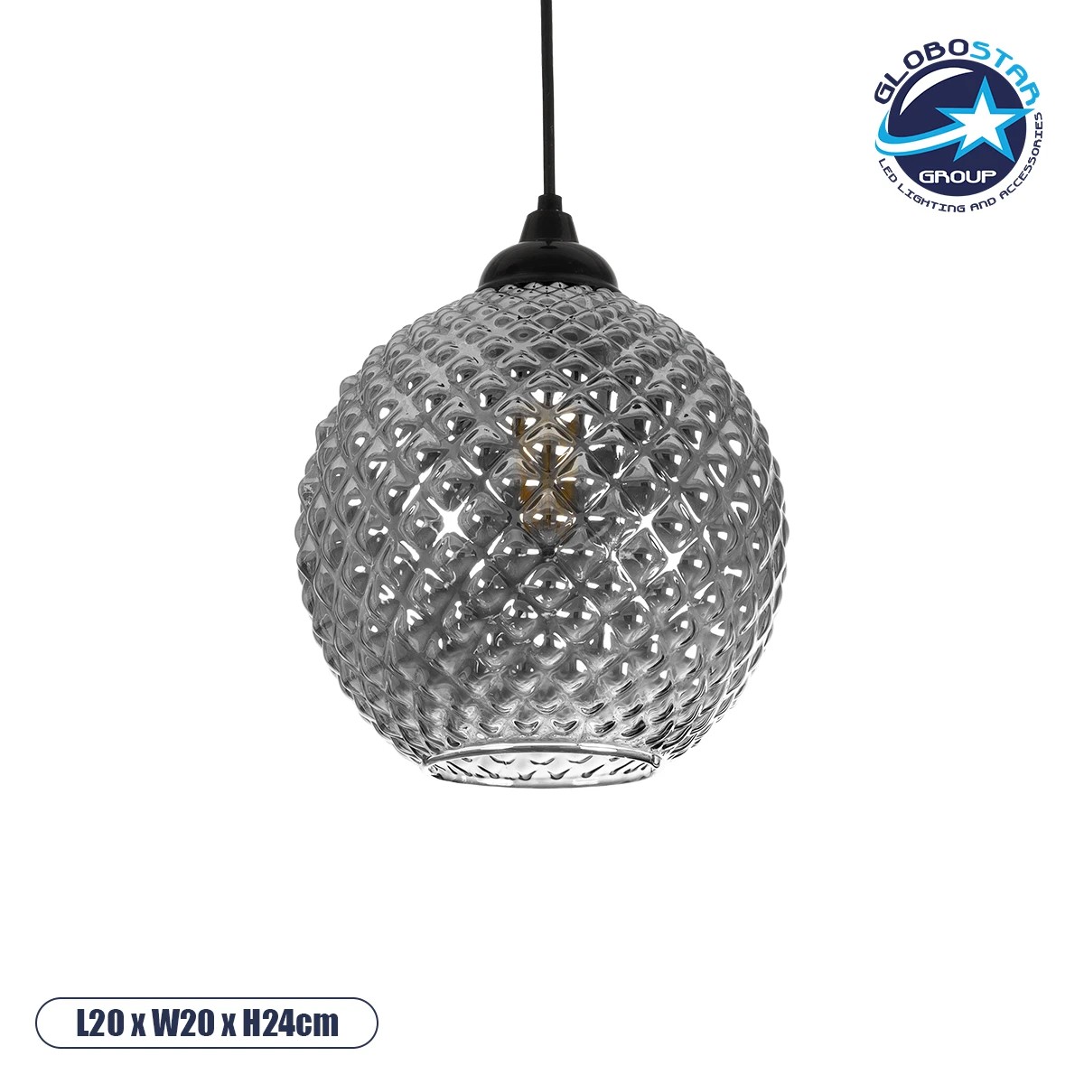 206_0003_1 GLOBOSTAR® KEGEL 206-0003 Μοντέρνο Κρεμαστό Φωτιστικό Οροφής με Ντουί 1 x E27 AC 220-240V IP20 - Μαύρο Φιμέ - Μ20 x Π20 x Υ20cm - Image 1