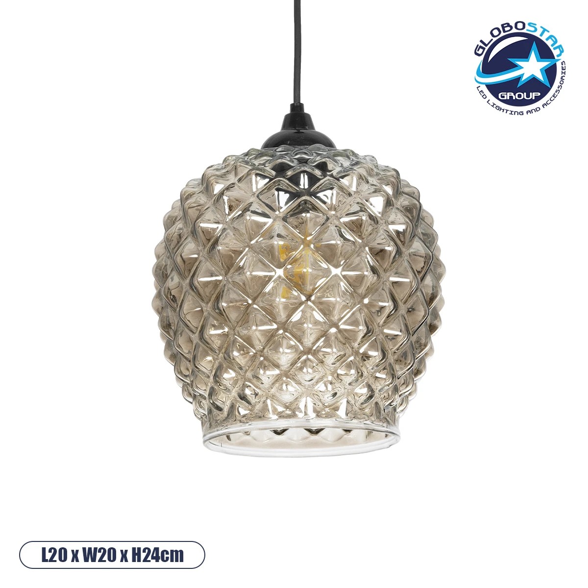 206_0006_1 GLOBOSTAR® KEGEL 206-0006 Μοντέρνο Κρεμαστό Φωτιστικό Οροφής με Ντουί 1 x E27 AC 220-240V IP20 - Μαύρο Φιμέ - Μ19 x Π19 x Υ19cm - Image 1