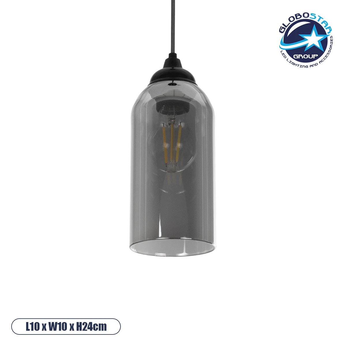 206_0030_1 GLOBOSTAR® TUBE 206-0030 Μοντέρνο Κρεμαστό Φωτιστικό Οροφής με Ντουί 1 x E27 AC 220-240V IP20 - Μαύρο Φιμέ - Μ10 x Π10 x Υ24cm - Image 1