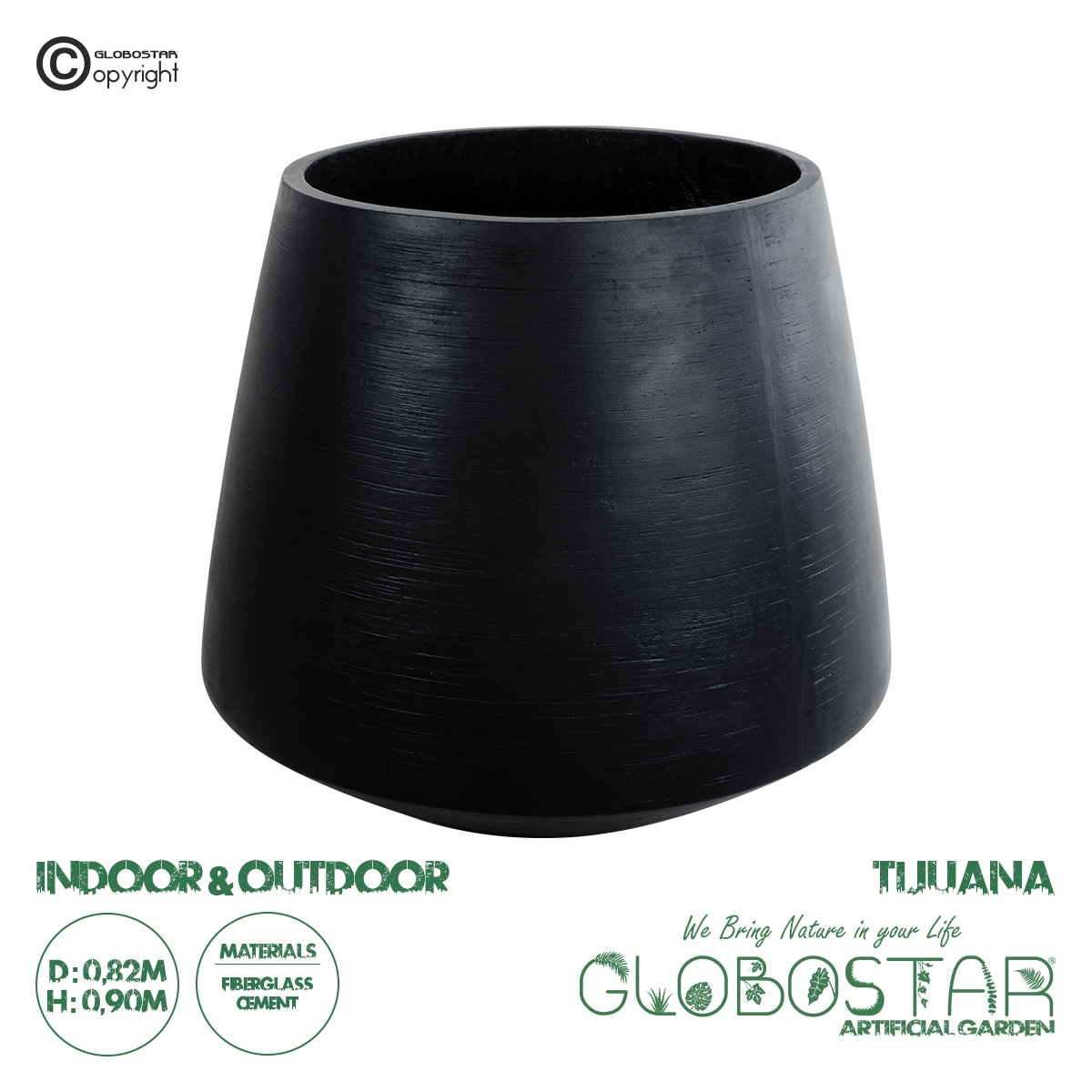 20704_1 GloboStar® Artificial Garden TIJUANA 20704 Διακοσμητικό Πολυεστερικό Τσιμεντένιο Κασπώ Γλάστρα - Flower Pot Μαύρο Φ82 x Υ90cm - Image 1