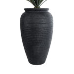 GloboStar® Artificial Garden OLYMPIA 20718 Επιδαπέδιο Πολυεστερικό Τσιμεντένιο Κασπώ Γλάστρα - Flower Pot Μαύρο Φ55 x Υ90cm - Image 5
