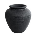 GloboStar® Artificial Garden OLYMPIA 20719 Επιδαπέδιο Πολυεστερικό Τσιμεντένιο Κασπώ Γλάστρα - Flower Pot Μαύρο Φ55 x Υ60cm - Image 2