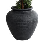 GloboStar® Artificial Garden OLYMPIA 20719 Επιδαπέδιο Πολυεστερικό Τσιμεντένιο Κασπώ Γλάστρα - Flower Pot Μαύρο Φ55 x Υ60cm - Image 3