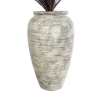 GloboStar® Artificial Garden IRISH 20721 Επιδαπέδιο Πολυεστερικό Τσιμεντένιο Κασπώ Γλάστρα - Flower Pot Λευκό με Μπεζ Φ55 x Υ90cm - Image 5
