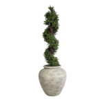 GloboStar® Artificial Garden IRISH 20722 Επιδαπέδιο Πολυεστερικό Τσιμεντένιο Κασπώ Γλάστρα - Flower Pot Λευκό με Μπεζ Φ55 x Υ60cm - Image 6
