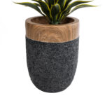 GloboStar® Artificial Garden BELLAGIO 20744 Επιδαπέδιο Πολυεστερικό Τσιμεντένιο Κασπώ Γλάστρα - Flower Pot Μαύρο με Καφέ Φ39 x Υ52cm - Image 3