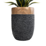 GloboStar® Artificial Garden BELLAGIO 20744 Επιδαπέδιο Πολυεστερικό Τσιμεντένιο Κασπώ Γλάστρα - Flower Pot Μαύρο με Καφέ Φ39 x Υ52cm - Image 5