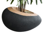 GloboStar® Artificial Garden RAVELLO 20746 Επιδαπέδιο Πολυεστερικό Τσιμεντένιο Κασπώ Γλάστρα - Flower Pot Μαύρο με Καφέ Μ82 x Π62 x Υ45cm - Image 3