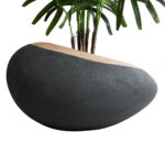 GloboStar® Artificial Garden RAVELLO 20746 Επιδαπέδιο Πολυεστερικό Τσιμεντένιο Κασπώ Γλάστρα - Flower Pot Μαύρο με Καφέ Μ82 x Π62 x Υ45cm - Image 5