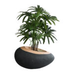 GloboStar® Artificial Garden RAVELLO 20746 Επιδαπέδιο Πολυεστερικό Τσιμεντένιο Κασπώ Γλάστρα - Flower Pot Μαύρο με Καφέ Μ82 x Π62 x Υ45cm - Image 6