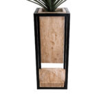 GloboStar® Artificial Garden CASSIANO 20753 Επιδαπέδιο Μεταλλικό Τσιμεντένιο Κασπώ Γλάστρα - Flower Pot Καφέ με Μαύρο Μ36 x Π36 x Υ90cm - Image 3