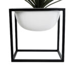 GloboStar® Artificial Garden FIORI 20754 Επιδαπέδιο Μεταλλικό Τσιμεντένιο Κασπώ Γλάστρα - Flower Pot Λευκό με Μαύρο Μ60 x Π40 x Υ60cm - Image 4
